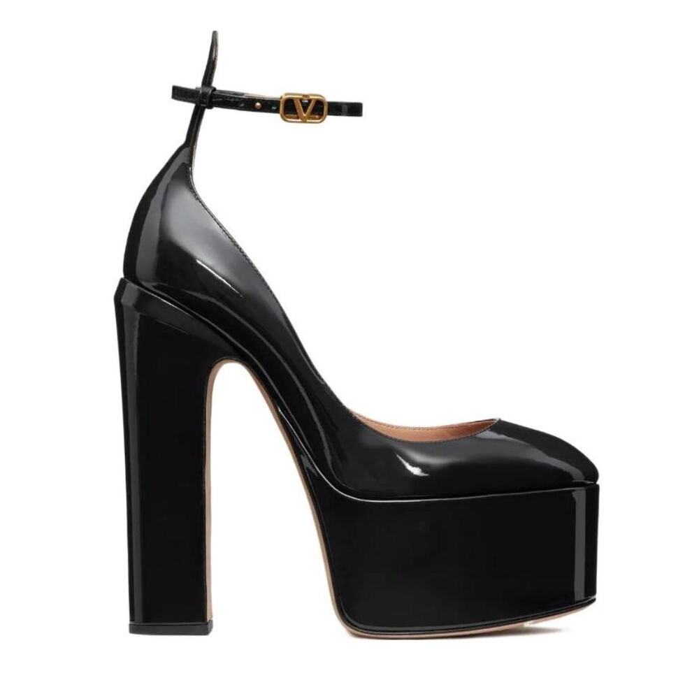 Valentino Garavani Black Tan-Go Patent Leather Platform Pumps IT 38 155mm